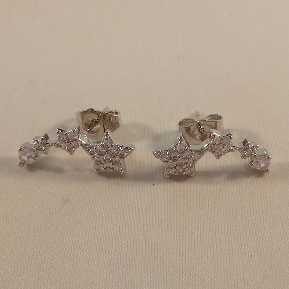 Silver Star Climber White Diamond Zircon Stud Earrings New White Gold Filled - Picture 5 of 6